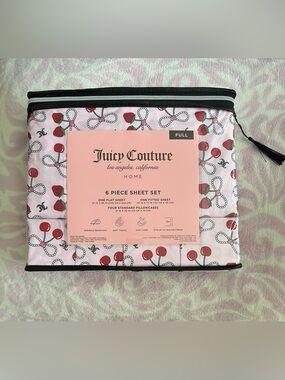 Juicy Couture 6 Piece Full Sheet Set Cherry Strawberry Bows New